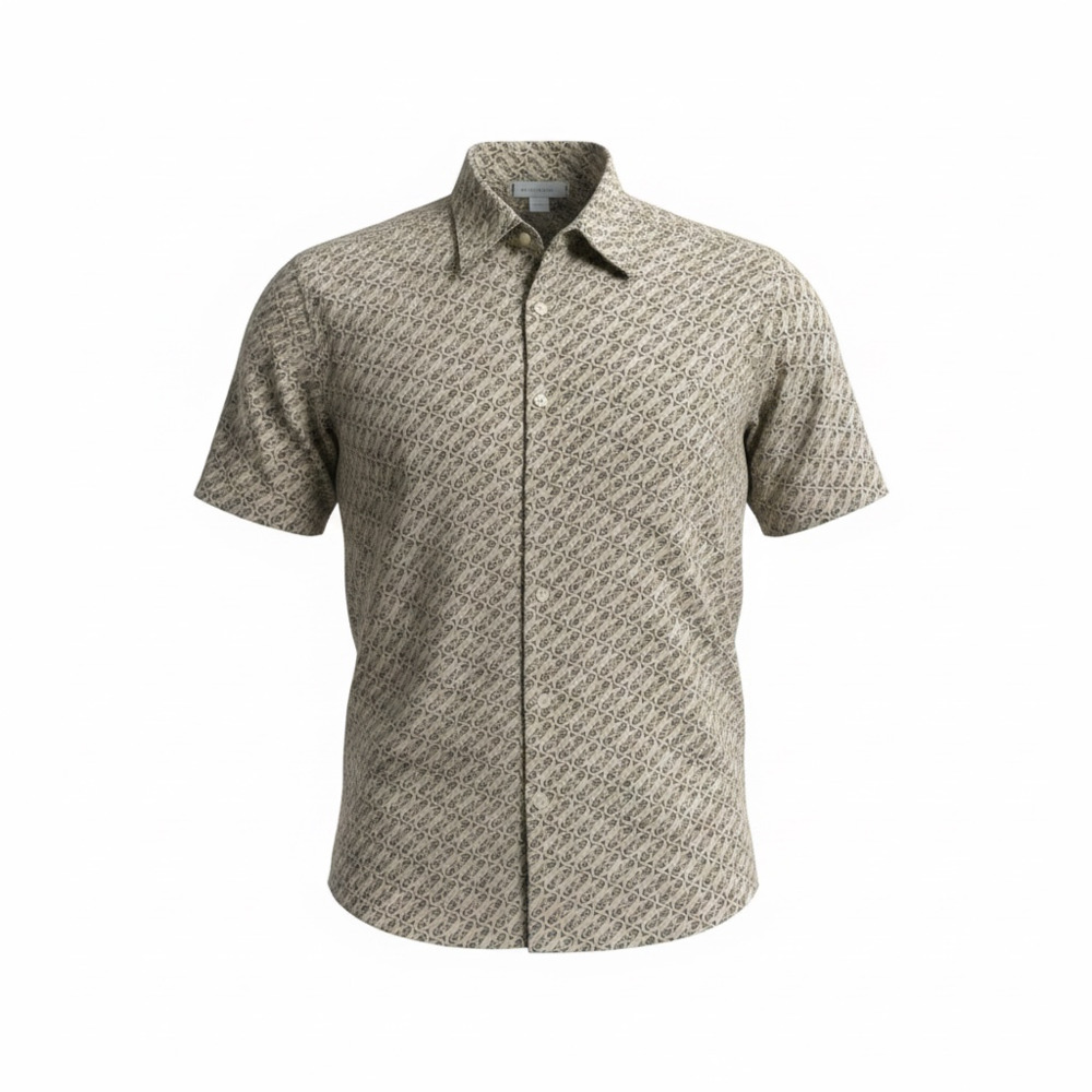 Wilke-Rodriguez Luxe Men's Geometric Pattern Short Sleeve Silk Shirt